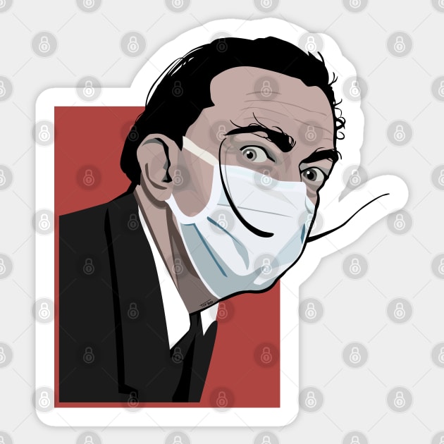 Dali with a mask (red) Sticker by So Red The Poppy